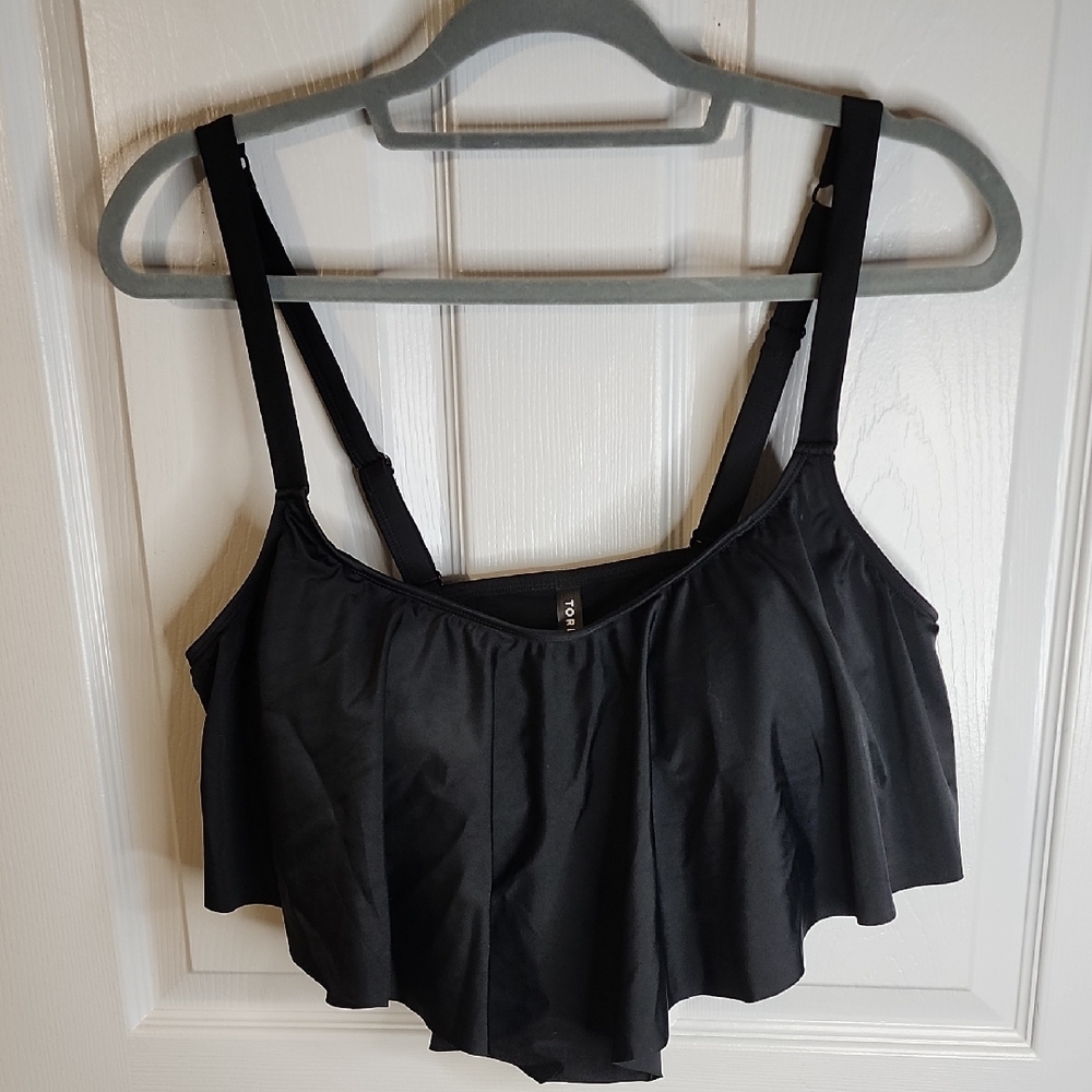 Black Ruffled Swim Top